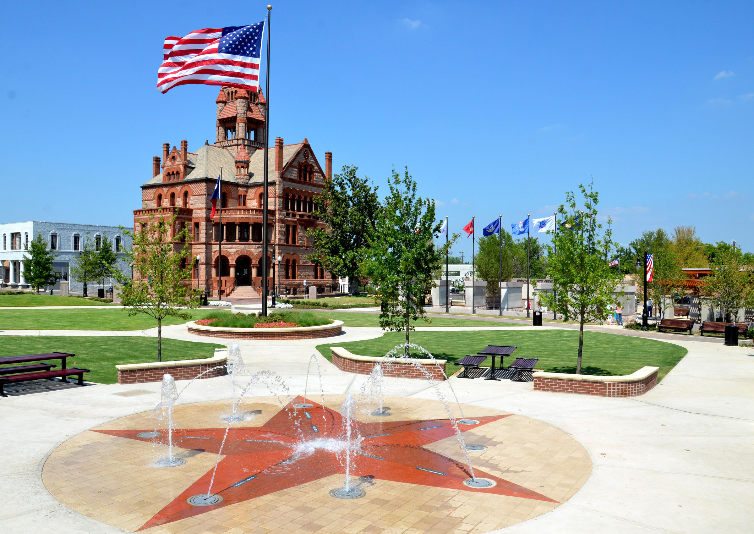Celebration Plaza and courthouse in Sulphur Springs Texas